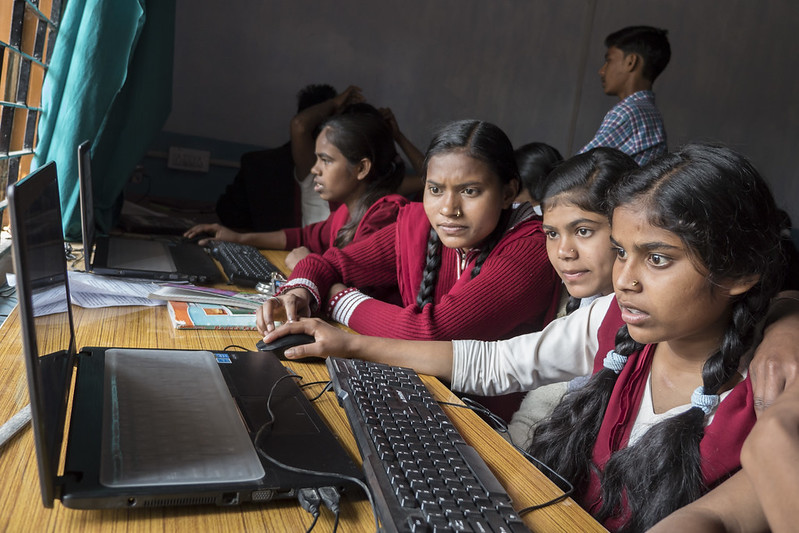 Computer lab — girls studying at the computer