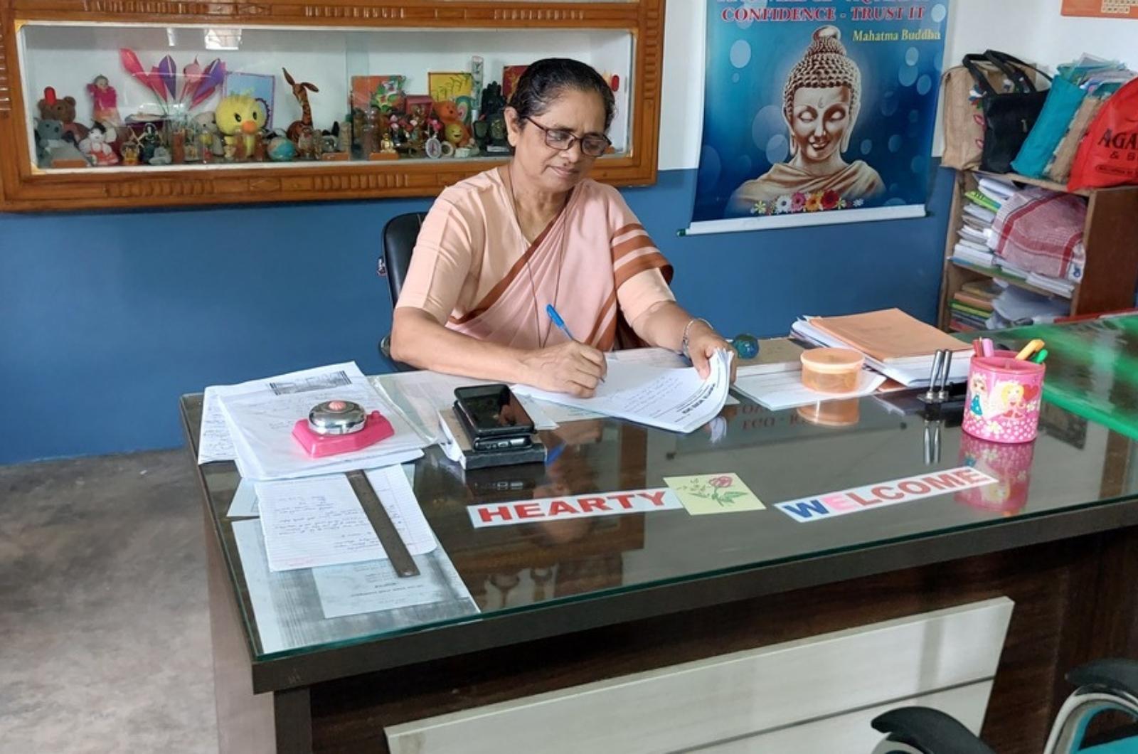Sister Udita at Work In the Principal's Office